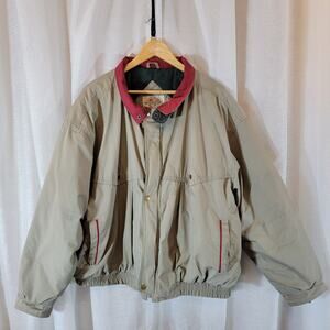 McGregor Vintage Jacket Mens 2X Quilt Lined Tan/ Burgundy Green Full Zip